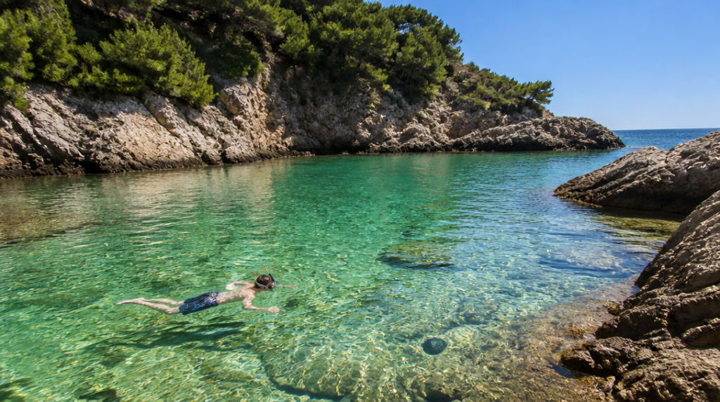 Petite plage calme pour snorkeling léger