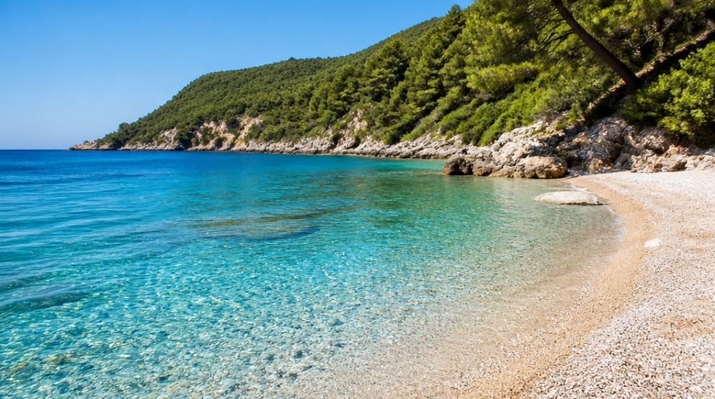 Cove protégée à l’eau turquoise et peu de services