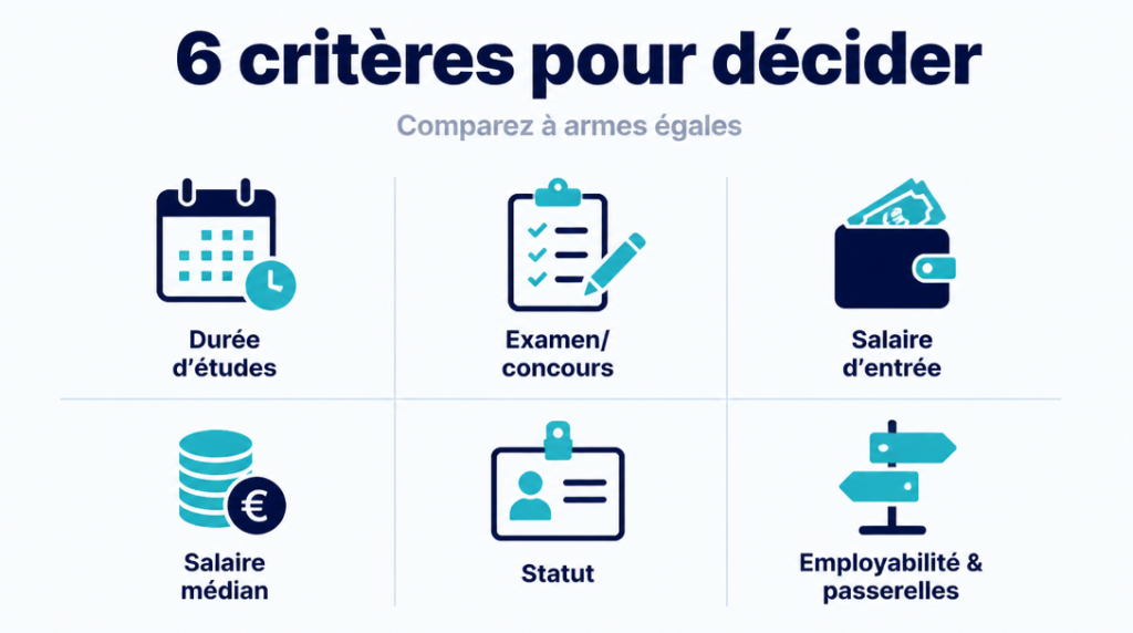 Durée d’études, examen, salaires, statut, emploi, passerelles