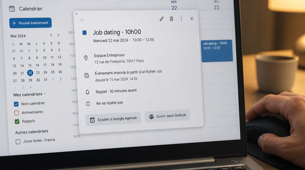 Ajout via fichier ICS à Google Agenda ou Outlook