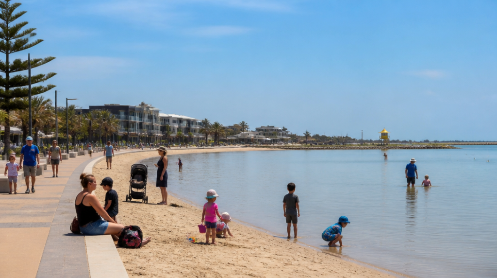 Plage urbaine de Marmara, familles et promenade