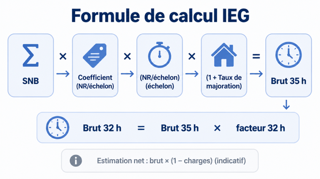 Formule de calcul du brut IEG 35 h et conversion 32 h