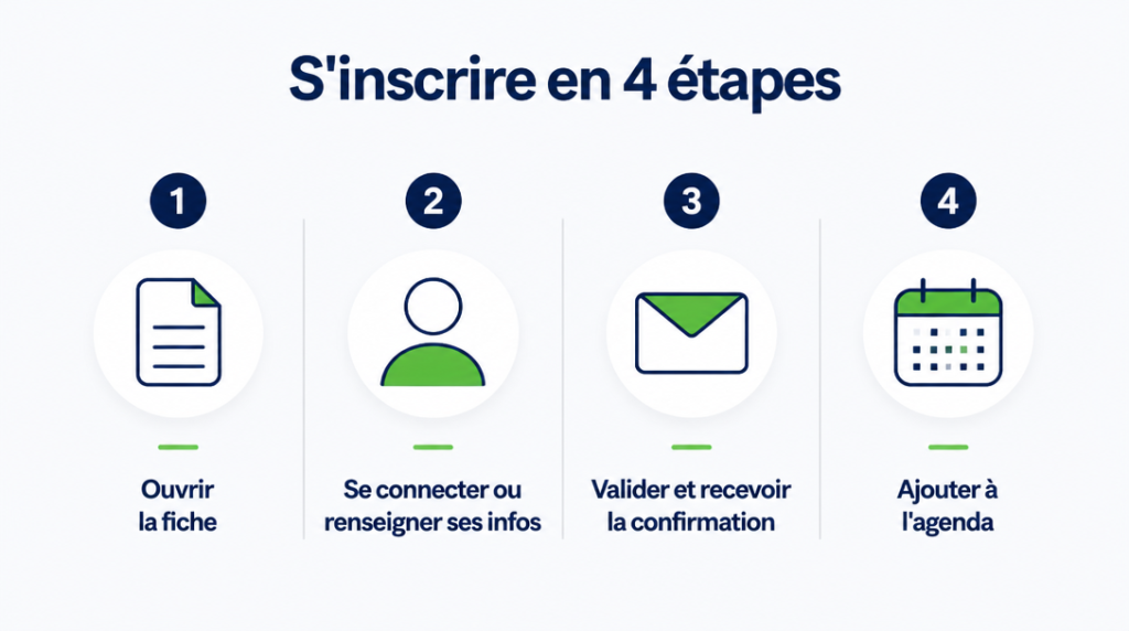 Schéma des étapes d’inscription et confirmation d’événement