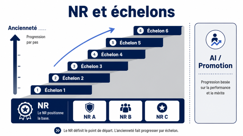 Lecture des niveaux de rémunération NR et échelons IEG