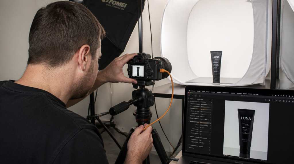 Packshot e-commerce avec éclairage et retouche