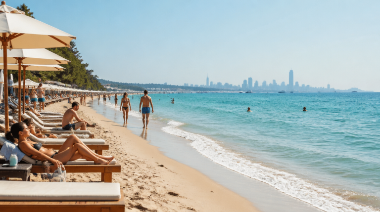 Panorama des plages d'Istanbul, sable et mer bleue