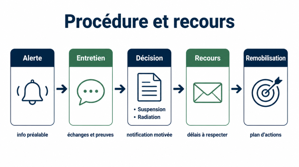 Étapes sanctions France Travail et voies de recours