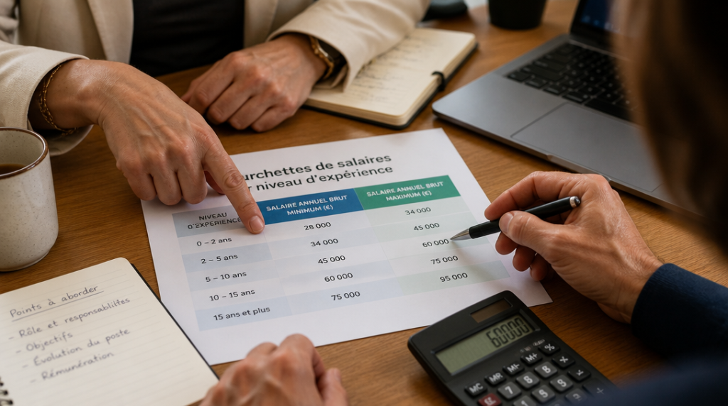 Échange sur salaire marketing avec tableau indicatif