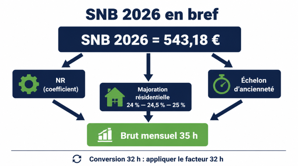 Schéma du SNB IEG 2026 vers NR, échelon et majoration