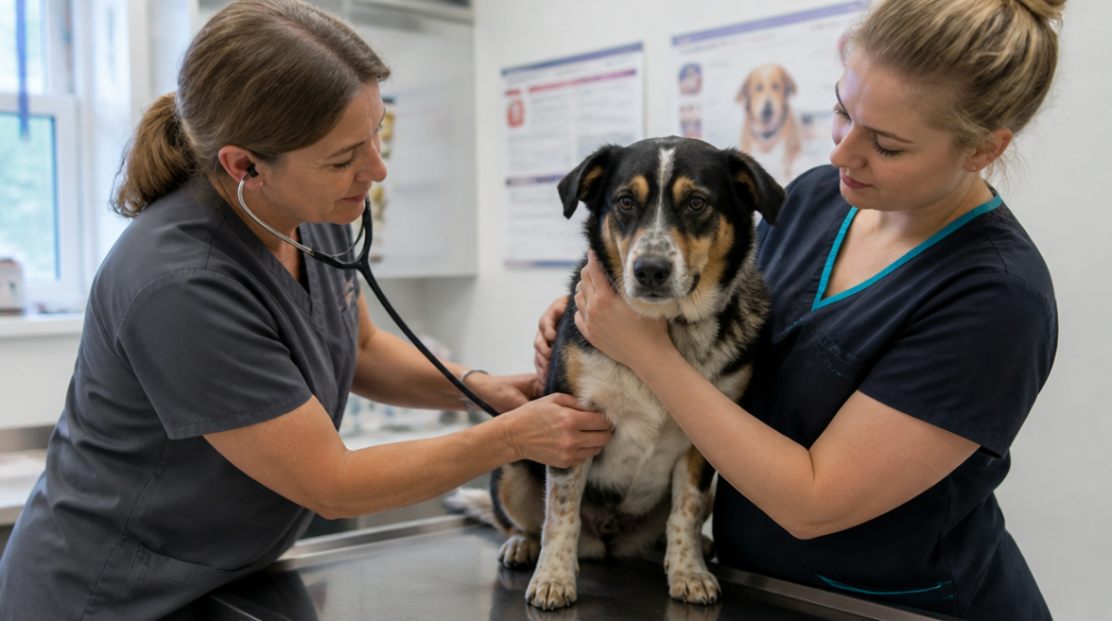 Consultation en clinique vétérinaire avec un chien