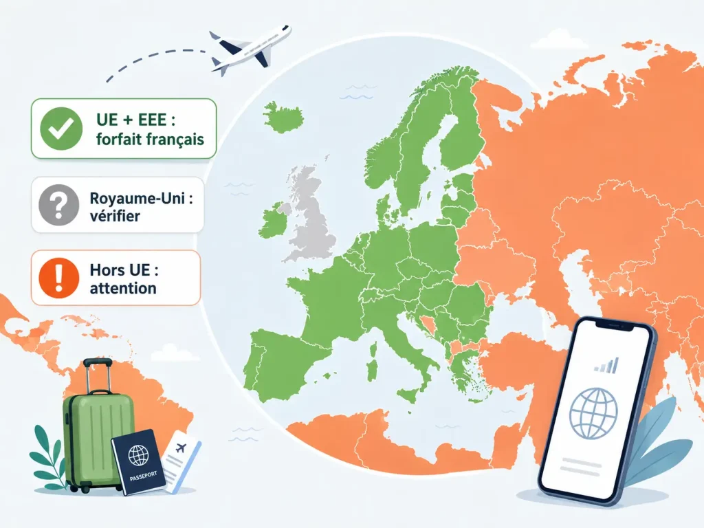 Carte d’Europe, UE/EEE en vert, Royaume-Uni à vérifier