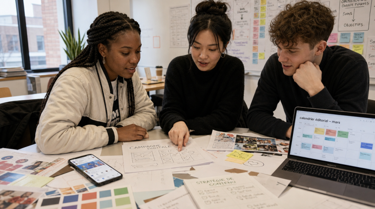 Étudiants travaillant sur les métiers de la communication