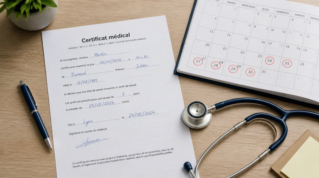 Calendrier et certificat médical, période de blocage