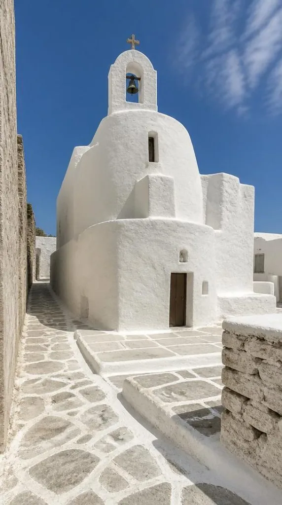Chapelle blanche typique de l'architecture des Cyclades