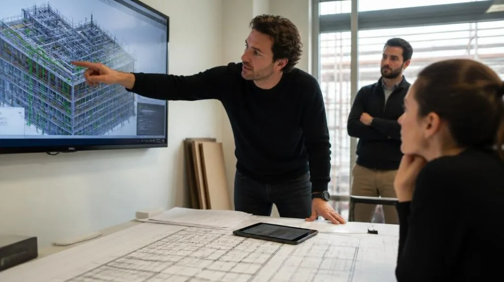 Architecte coordonnant un projet BIM avec son équipe