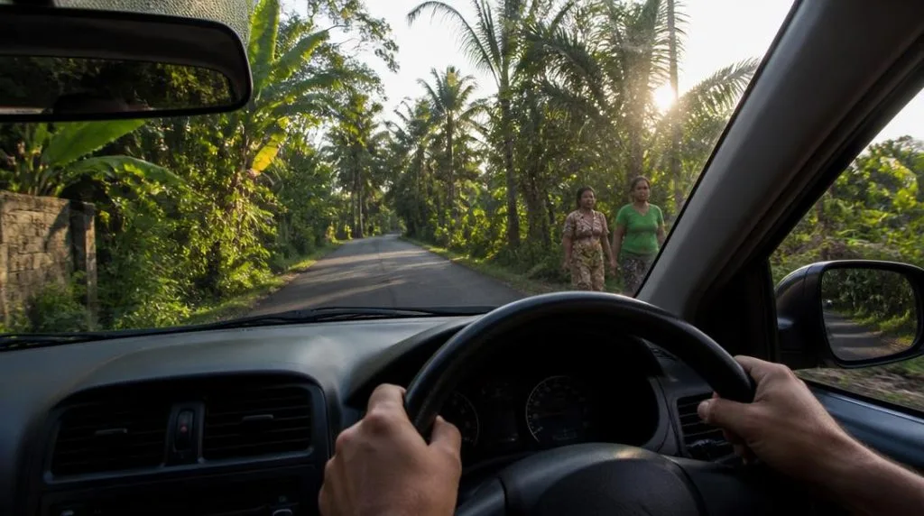 Conduite à gauche sur une route tropicale
