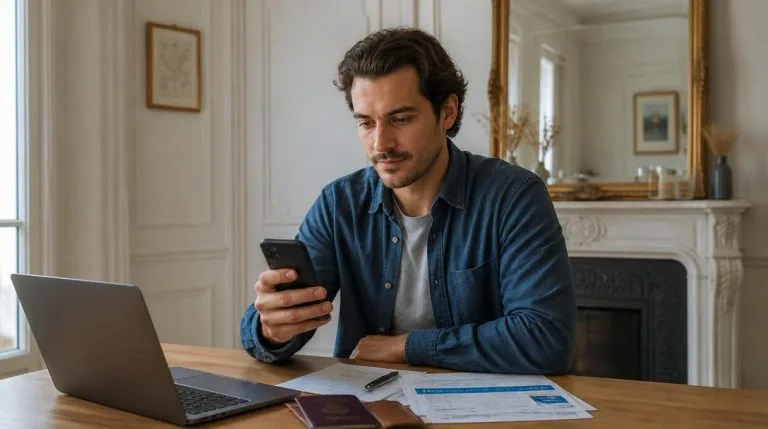 Voyageuse préparant un contact Air Algérie par téléphone