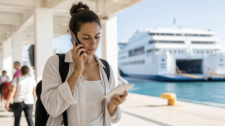 Voyageuse appelant le Contact Corsica Linea