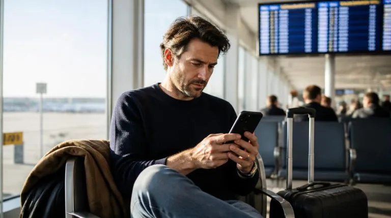 Voyageuse utilisant le contact easyJet depuis son téléphone