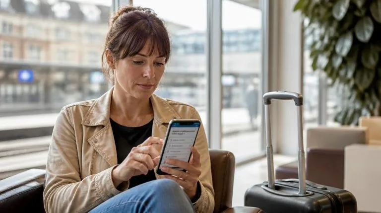 Voyageur cherchant un contact OUIGO sur smartphone