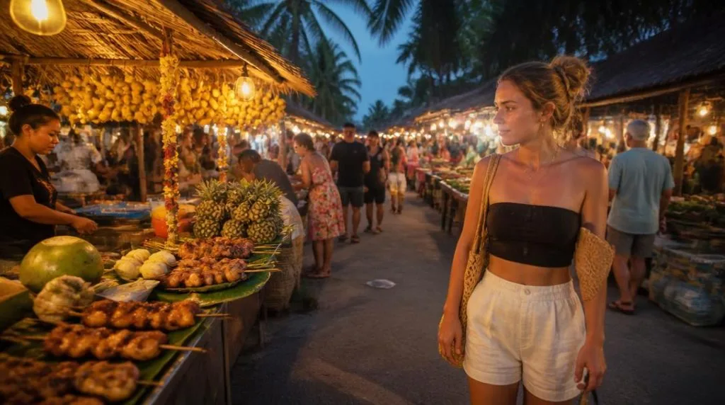 Street food thaïlandaise dans un marché du soir