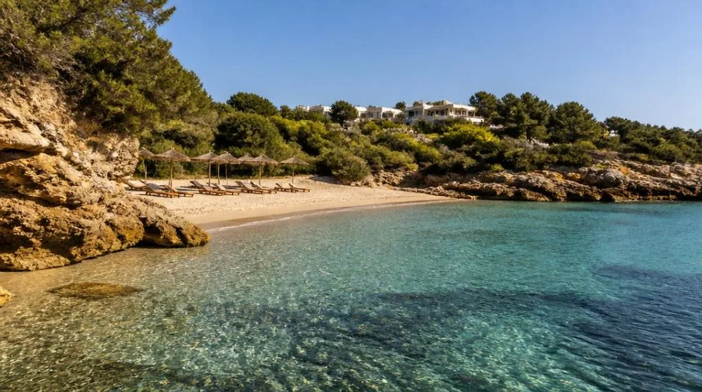 Plage calme aux eaux turquoise dans les Cyclades