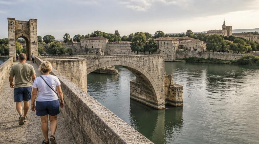 Pont de pierre sur le Rhône près du centre historique