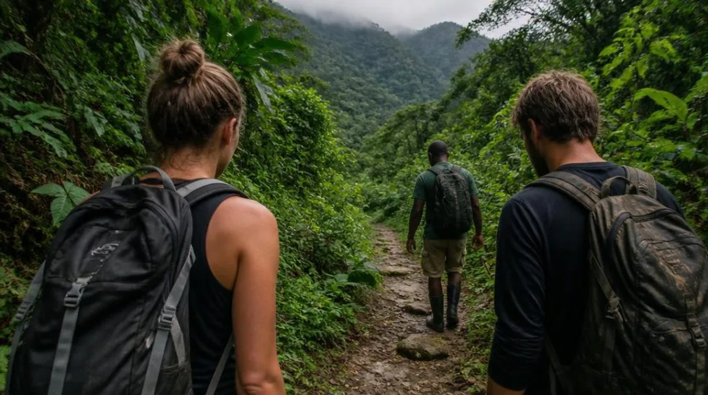 Sentier balisé pour randonnée au Laos