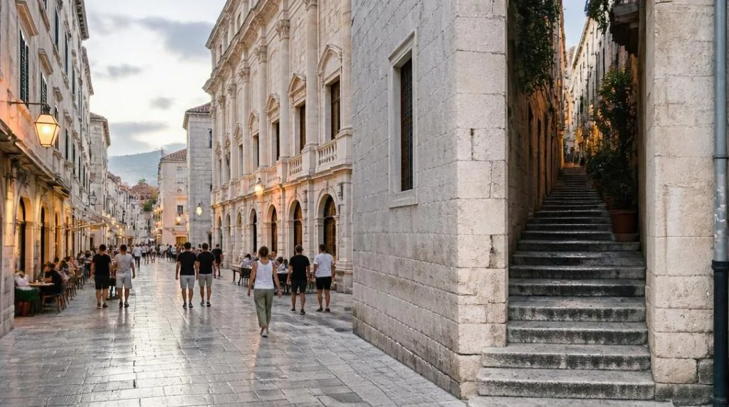 Vieille ville de Dubrovnik et rue Stradun pavée