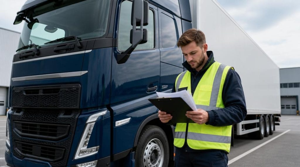Conducteur débutant lisant son contrat de transport routier
