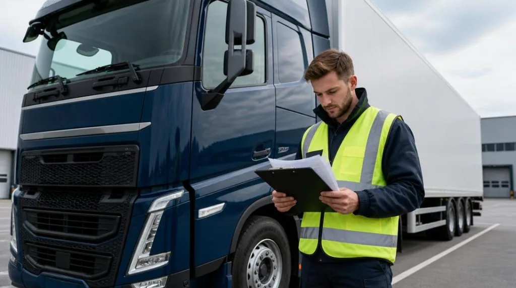 Conducteur débutant lisant son contrat de transport routier
