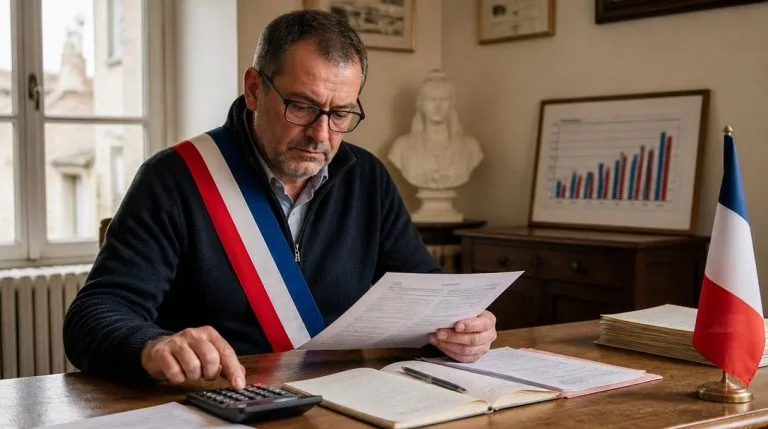 Maire examinant un dossier sur le salaire d'un maire