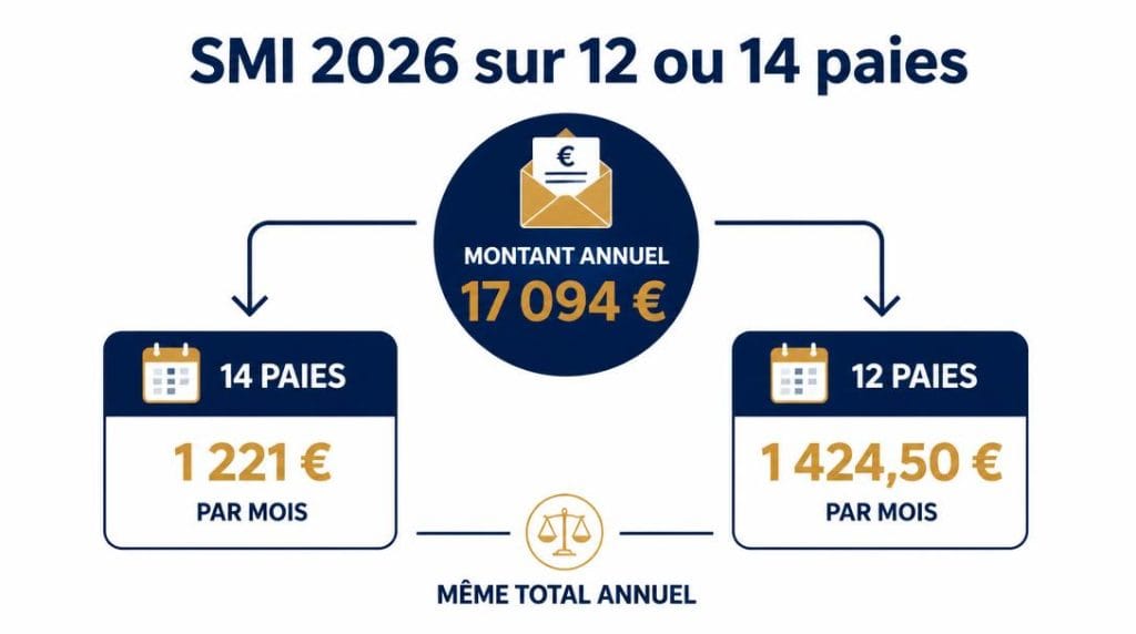 Répartition annuelle du SMI espagnol en 12 ou 14 paies