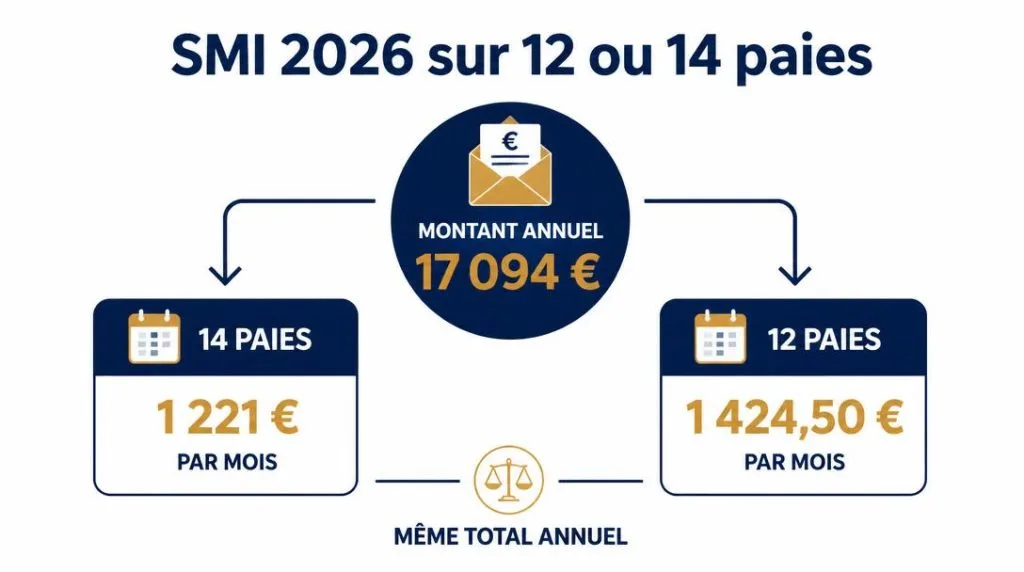 Répartition annuelle du SMI espagnol en 12 ou 14 paies