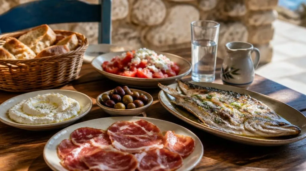 Spécialités des Cyclades dans une taverne grecque