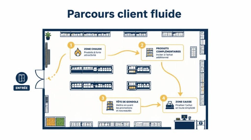 Schéma de parcours client dans un point de vente