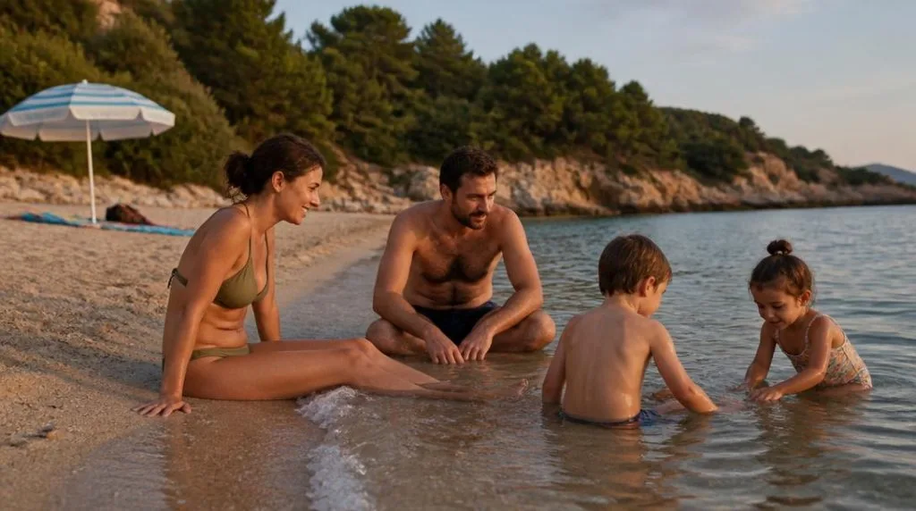 Famille profitant d'une baignade au bord de l'eau