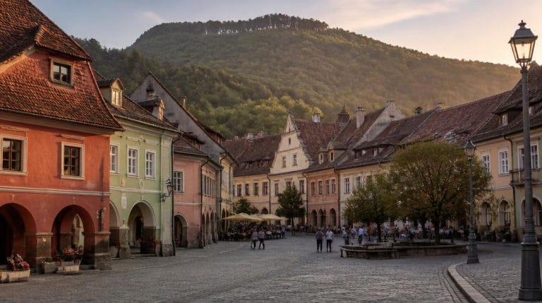 Centre médiéval de Brasov entouré de montagnes