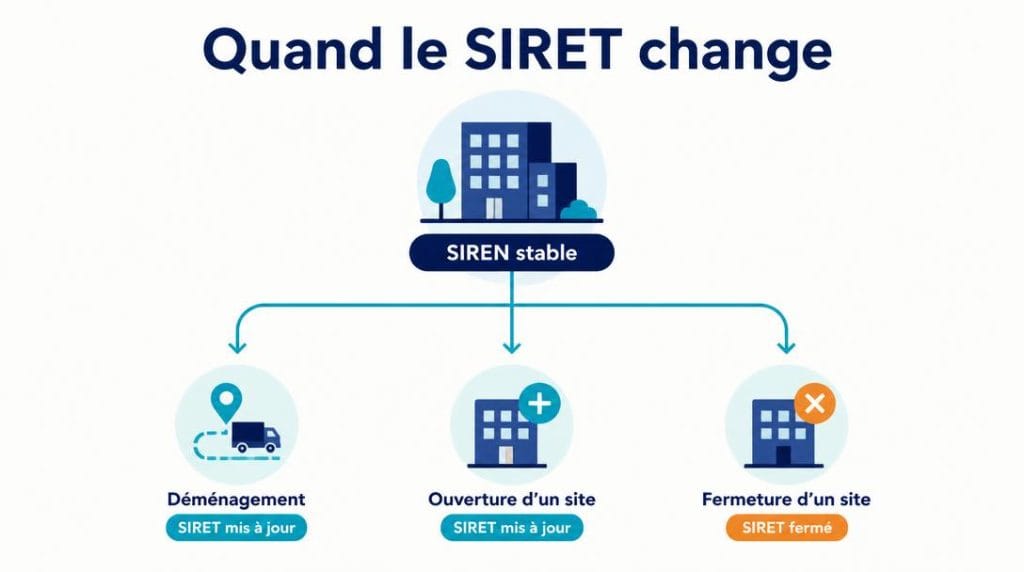 Schéma du changement de SIRET après déménagement