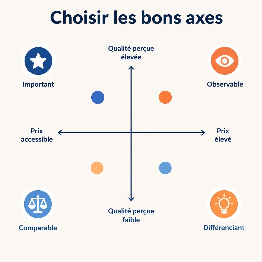 Carte perceptuelle avec axes prix et qualité