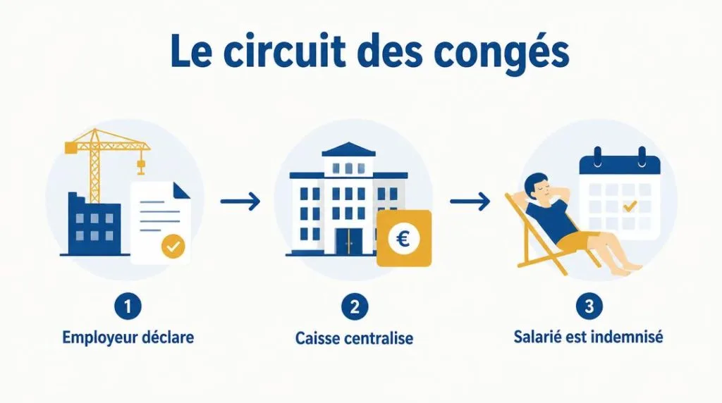 Schéma du circuit de la caisse de congés payés BTP