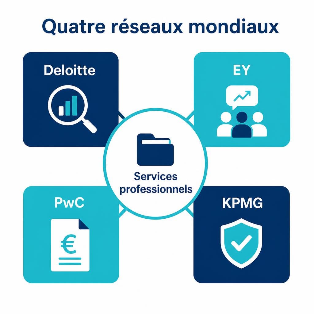 Schéma des réseaux Deloitte EY PwC et KPMG