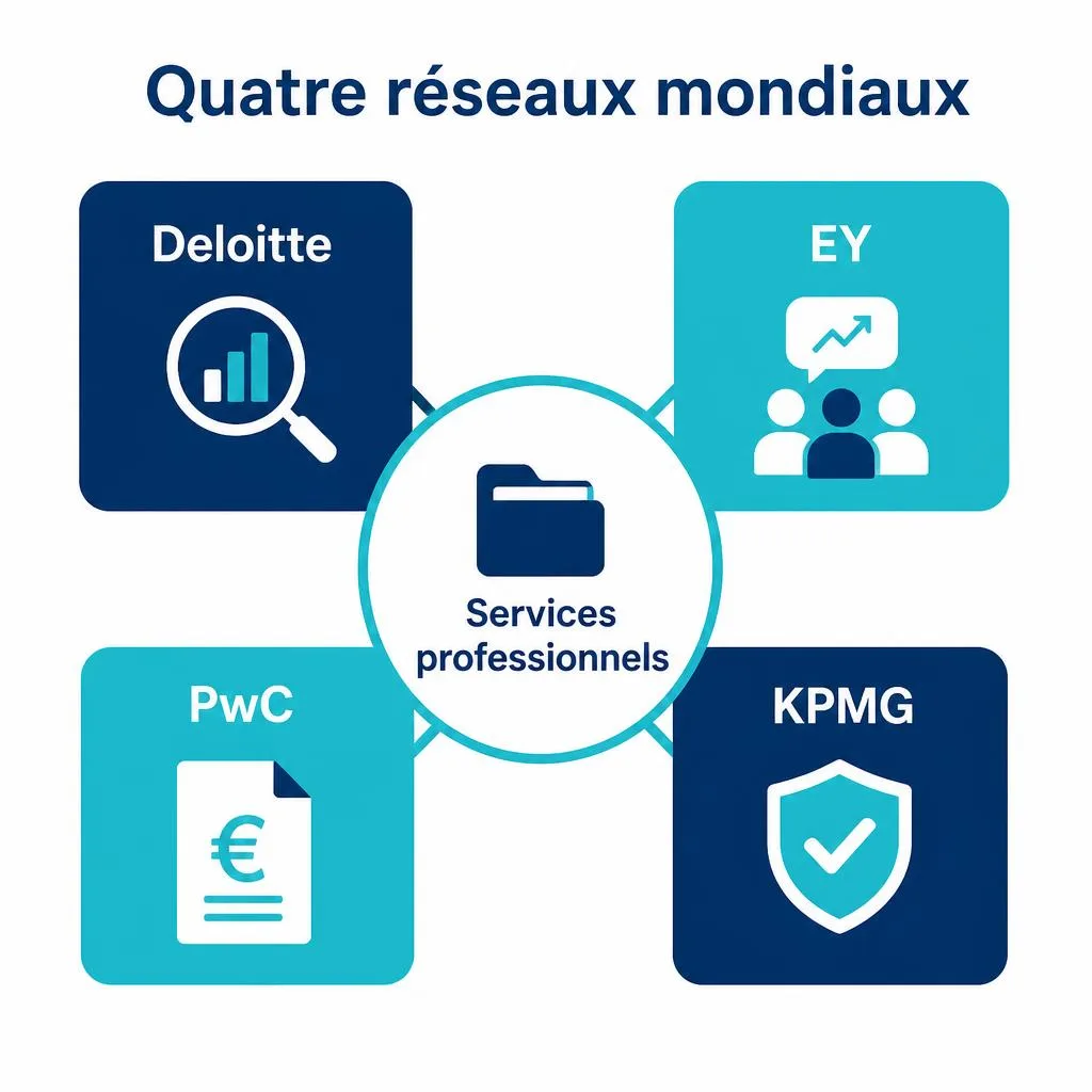 Schéma des réseaux Deloitte EY PwC et KPMG