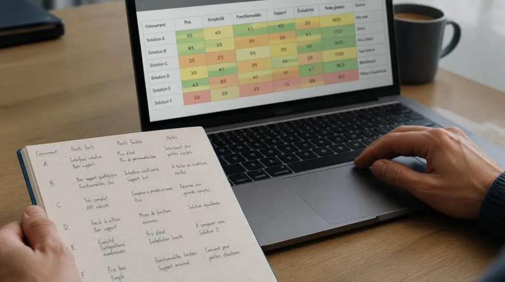 Grille d’analyse concurrentielle remplie sur ordinateur