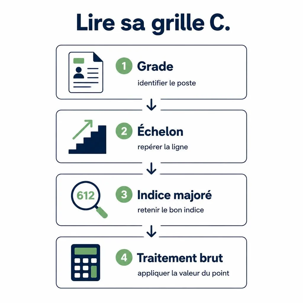Étapes pour lire une échelle indiciaire catégorie C