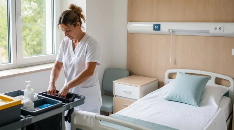 Professionnelle assurant le Métier d'ASH dans une chambre
