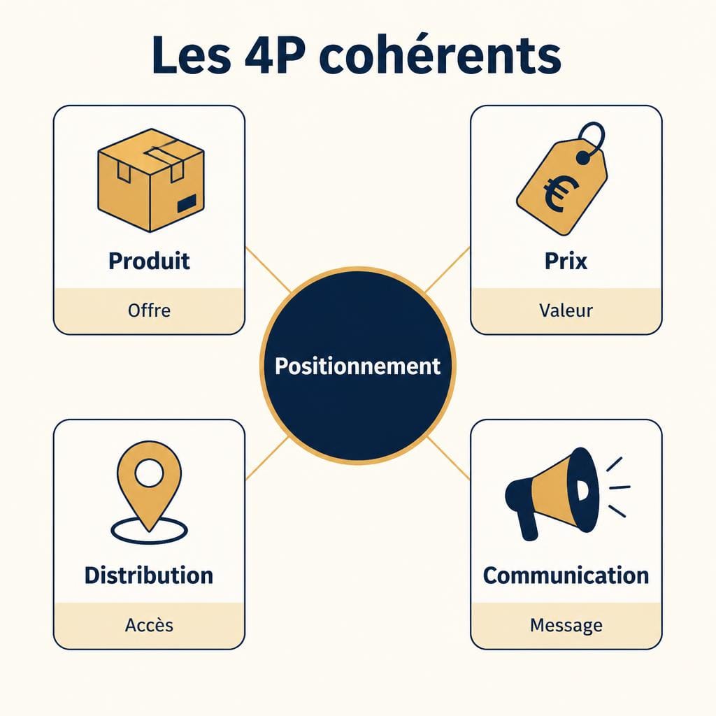 Schéma du mix marketing en quatre P