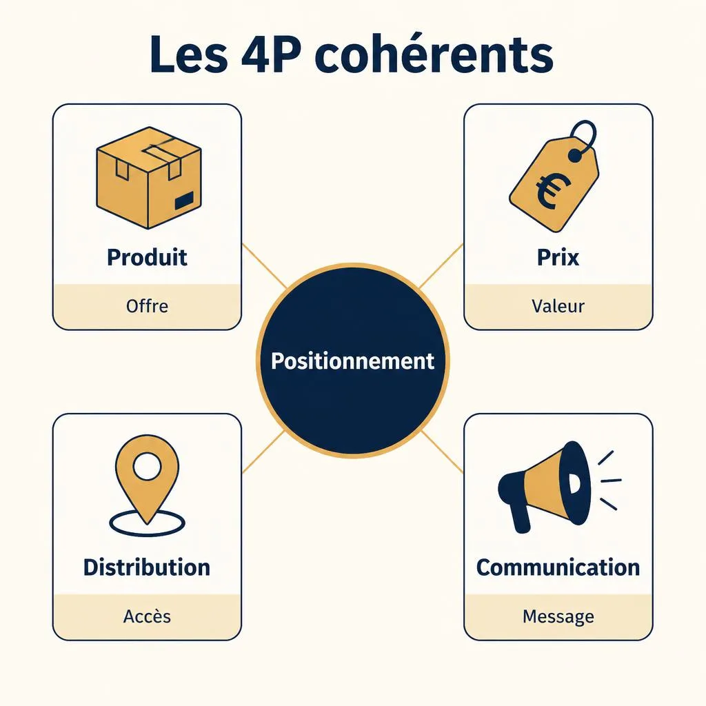 Schéma du mix marketing en quatre P