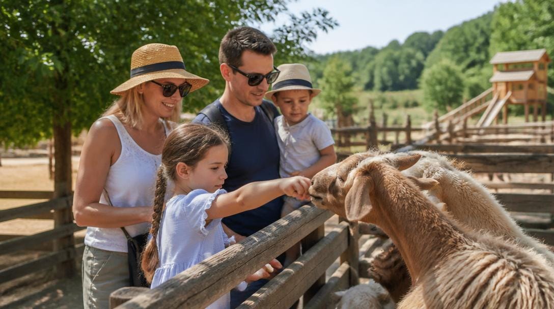 Famille observant des animaux au parc du griffon