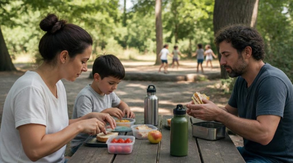 Pique-nique familial près des jeux de plein air